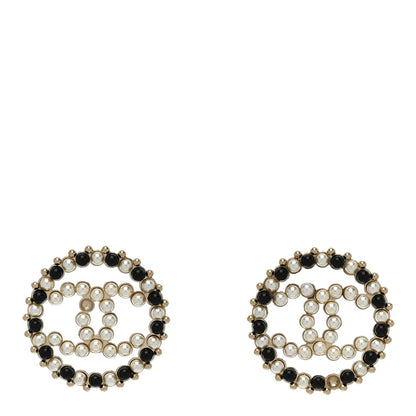 Chanel Resin Pearl CC Earrings Gold Black 1 of 6