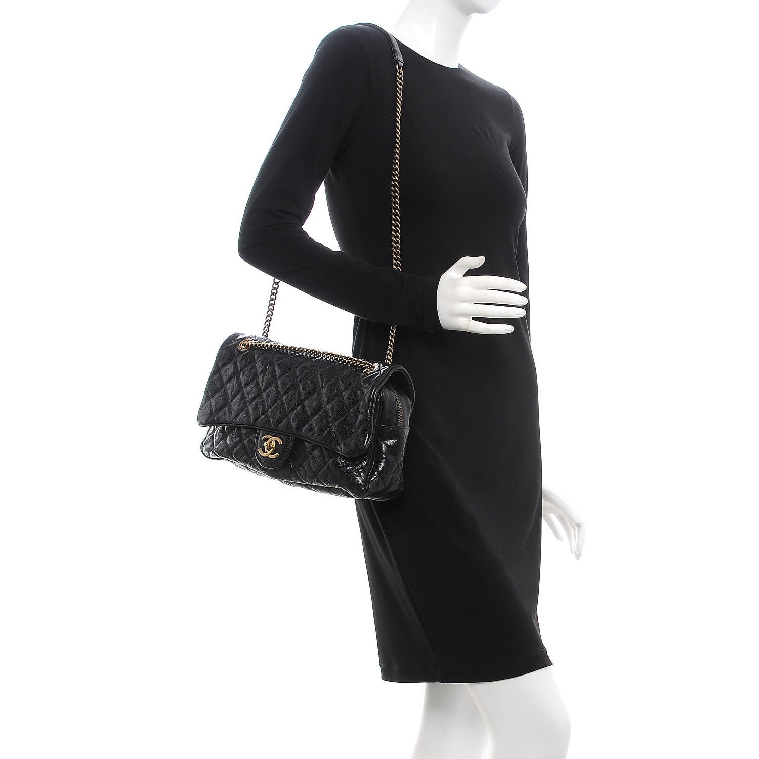 Chanel Crumpled Grained Calfskin Quilted Large Shiva Flap Black 2 of 9