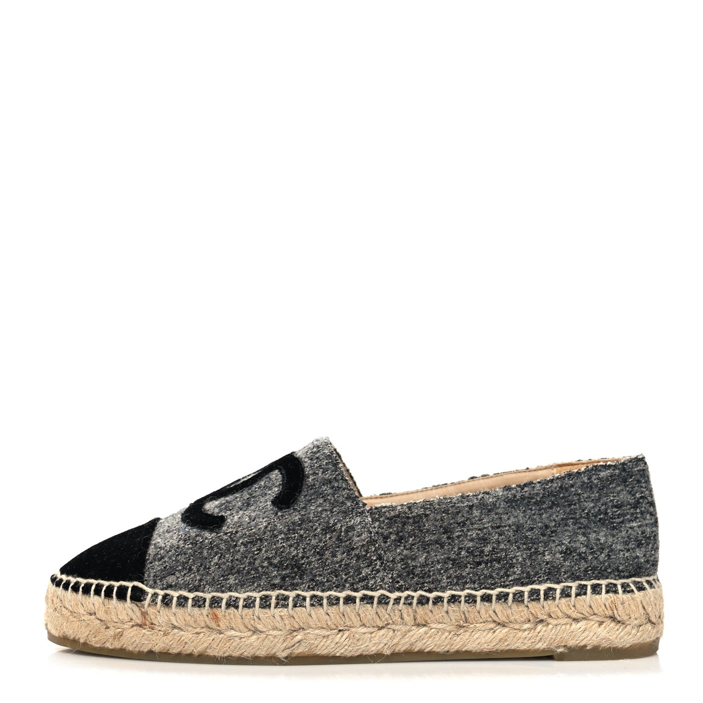 Tweed Velvet CC Espadrilles 38 Grey Black