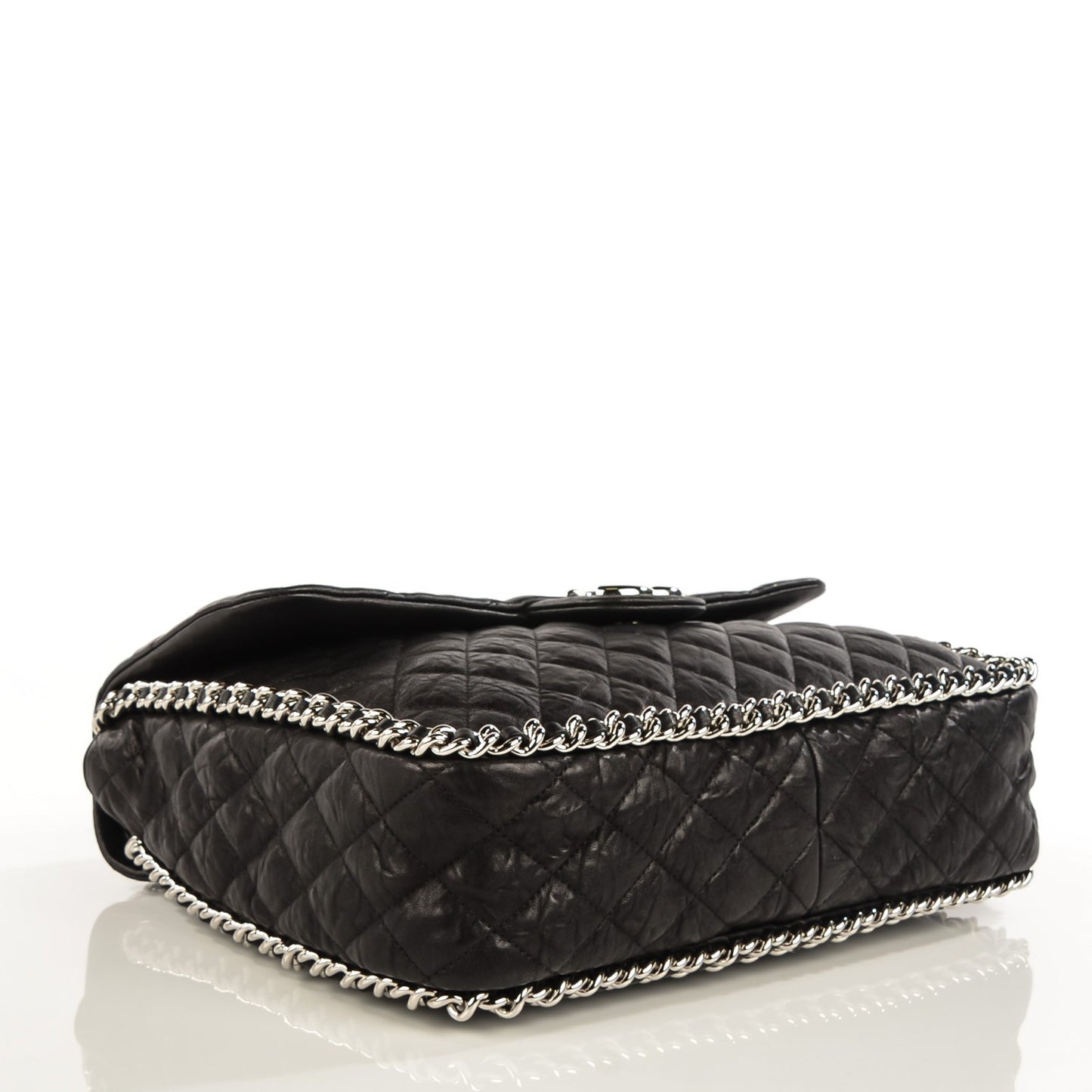 Crumpled Lambskin Chain Around Maxi Flap Bag Black