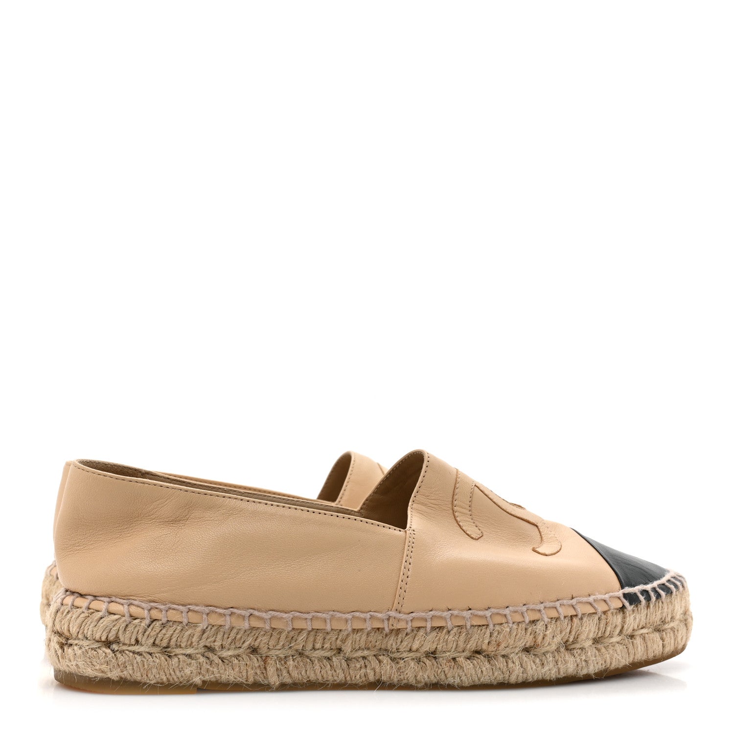 Chanel Lambskin CC Espadrilles 38 Beige Black 4 of 9