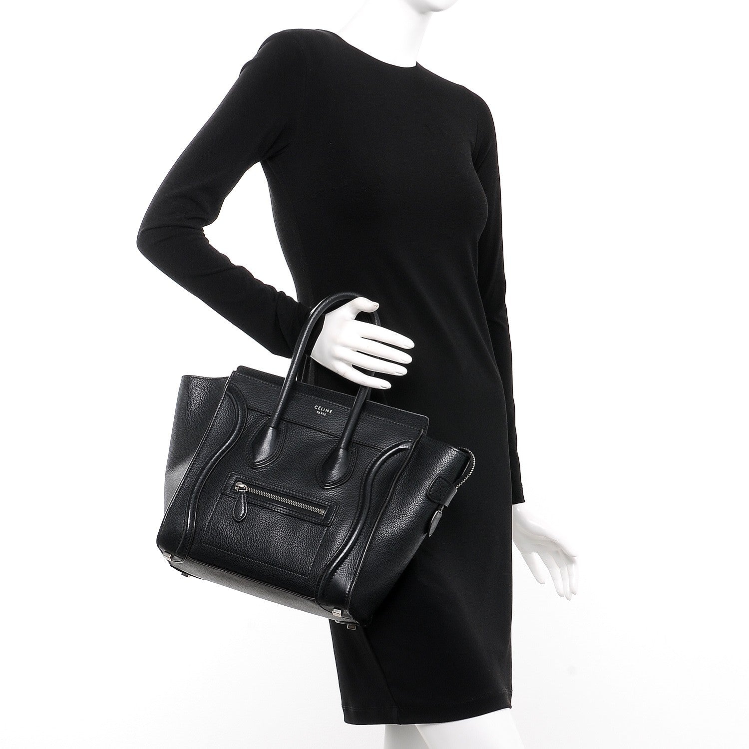 Celine Drummed Calfskin Micro Luggage Black 2 of 9