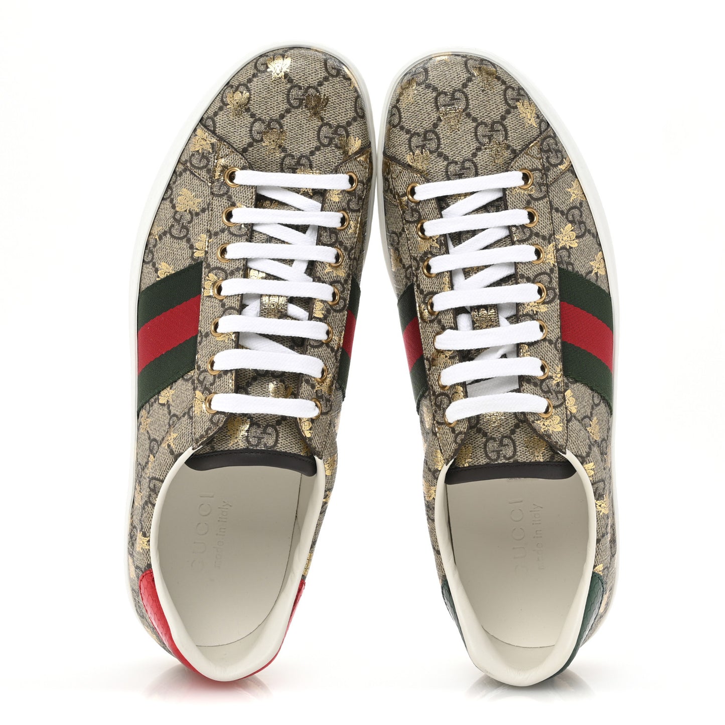 GG Supreme Monogram Bees Ayers Web Mens Ace Sneakers 10 Beige Oro Green Red