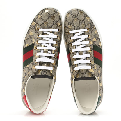Gucci GG Supreme Monogram Bees Ayers Web Mens Ace Sneakers 10 Beige Oro Green Red 2 of 10