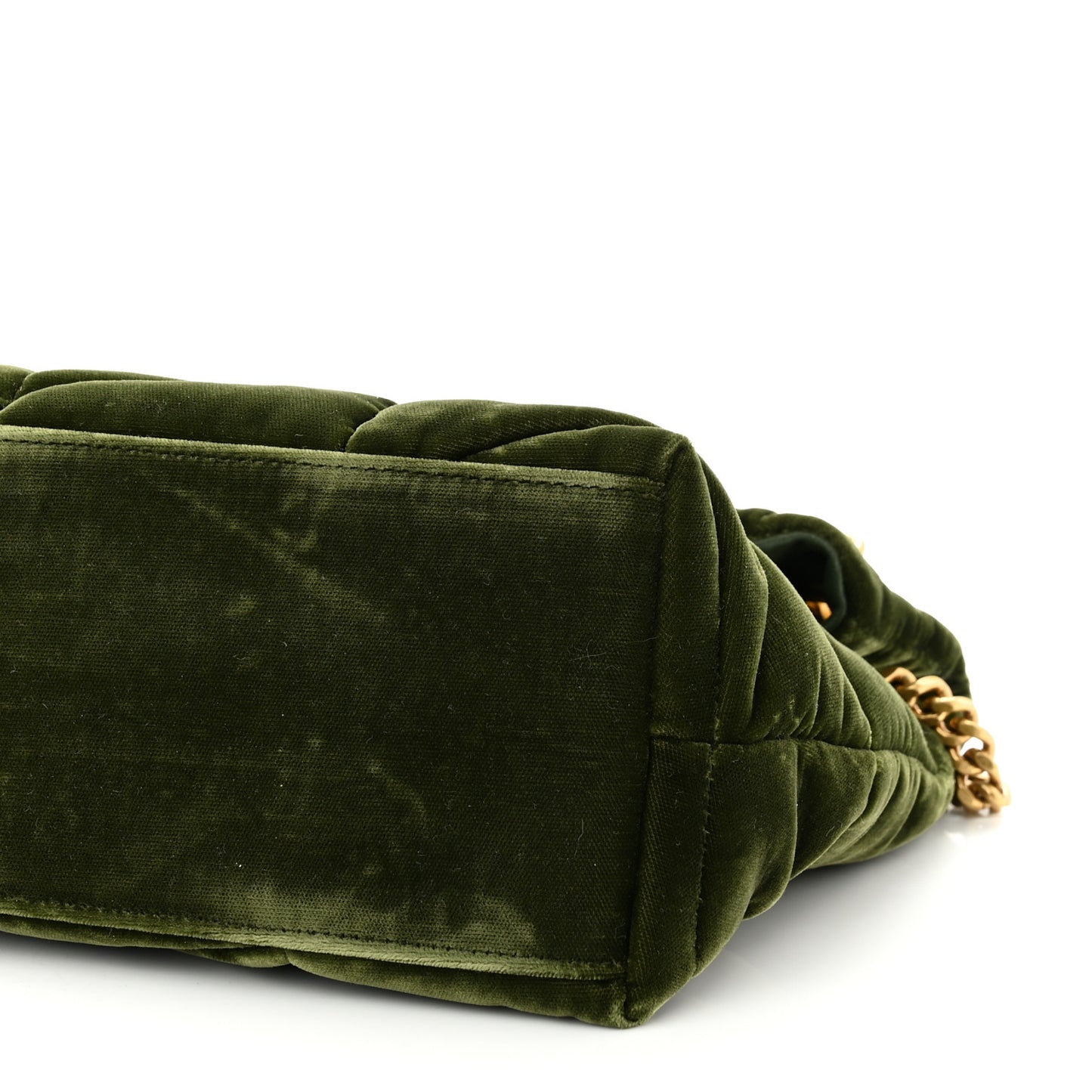 Velvet Quilted Small Loulou Puffer Monogram Chain Satchel Kaki Musk