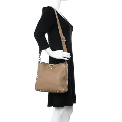 Valentino Garavani Pebbled Calfskin Small Rockstud Flip-Lock Messenger Bag Beige 2 of 10