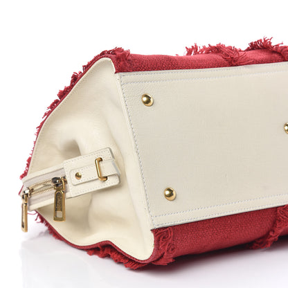 Saint Laurent Linen Fringe Medium Cabas ChYc Red 8 of 19