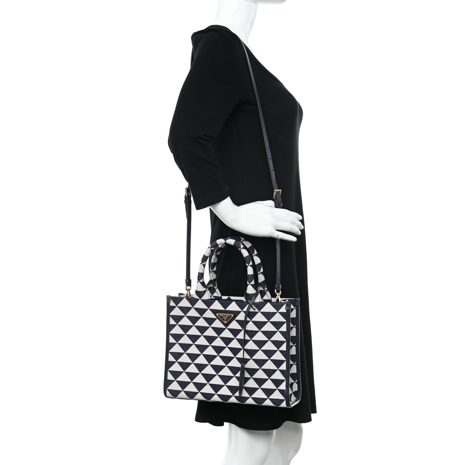 Prada Jacquard Saffiano Triangolo Symbole Embroidered Small Tote Baltico Talco 2 of 12