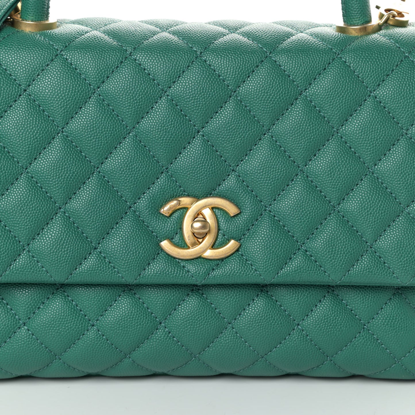 Caviar Quilted Small Coco Handle Flap Green