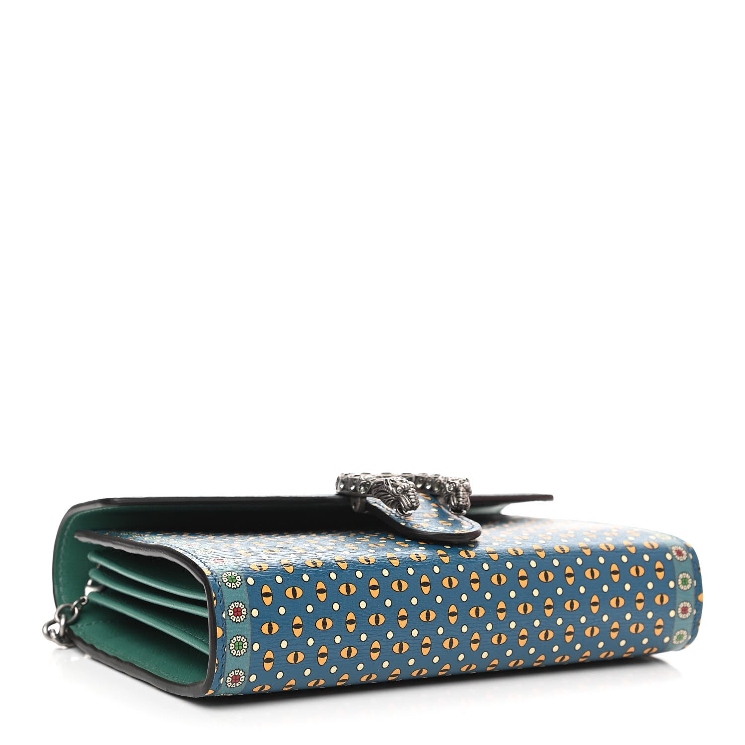 Gucci Textured Calfskin Crystal Garden Dionysus Chain Wallet Forest Green Print 4 of 12