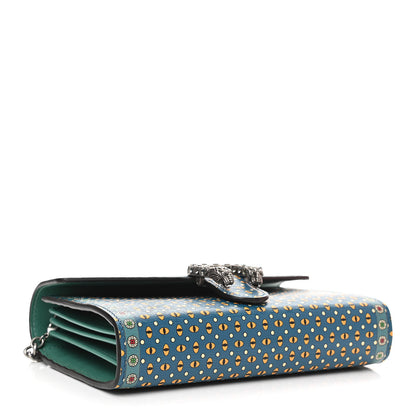 Gucci Textured Calfskin Crystal Garden Dionysus Chain Wallet Forest Green Print 4 of 12
