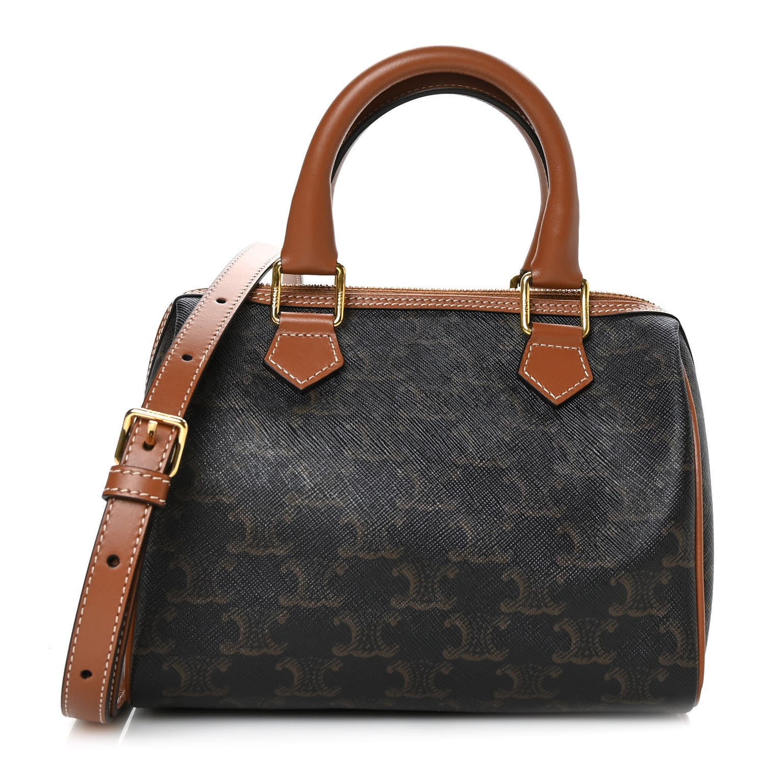 Celine Triomphe Canvas Calfskin Small Boston Bag Tan 1 of 7