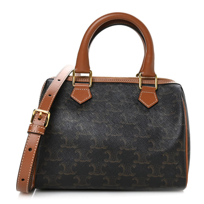 Celine Triomphe Canvas Calfskin Small Boston Bag Tan 1 of 7