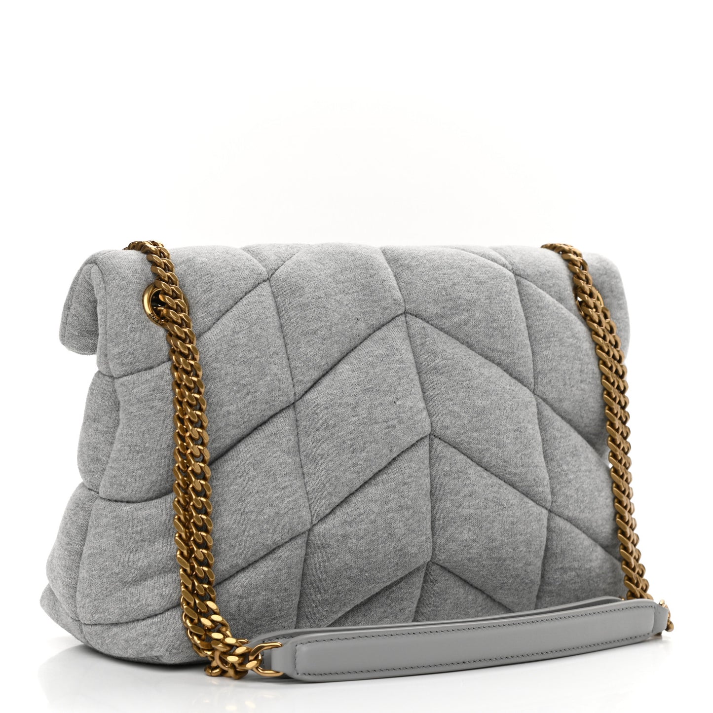 Jersey Quilted Small Loulou Puffer Monogram Chain Satchel Grey Cloud