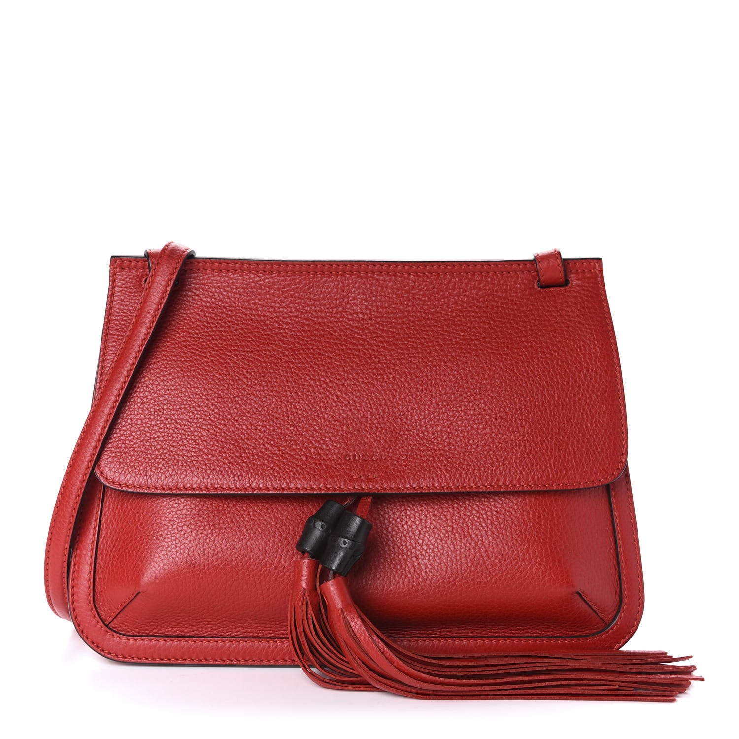 Gucci Pebbled Calfskin Medium Bamboo Daily Flap Shoulder Bag Red 1 of 10