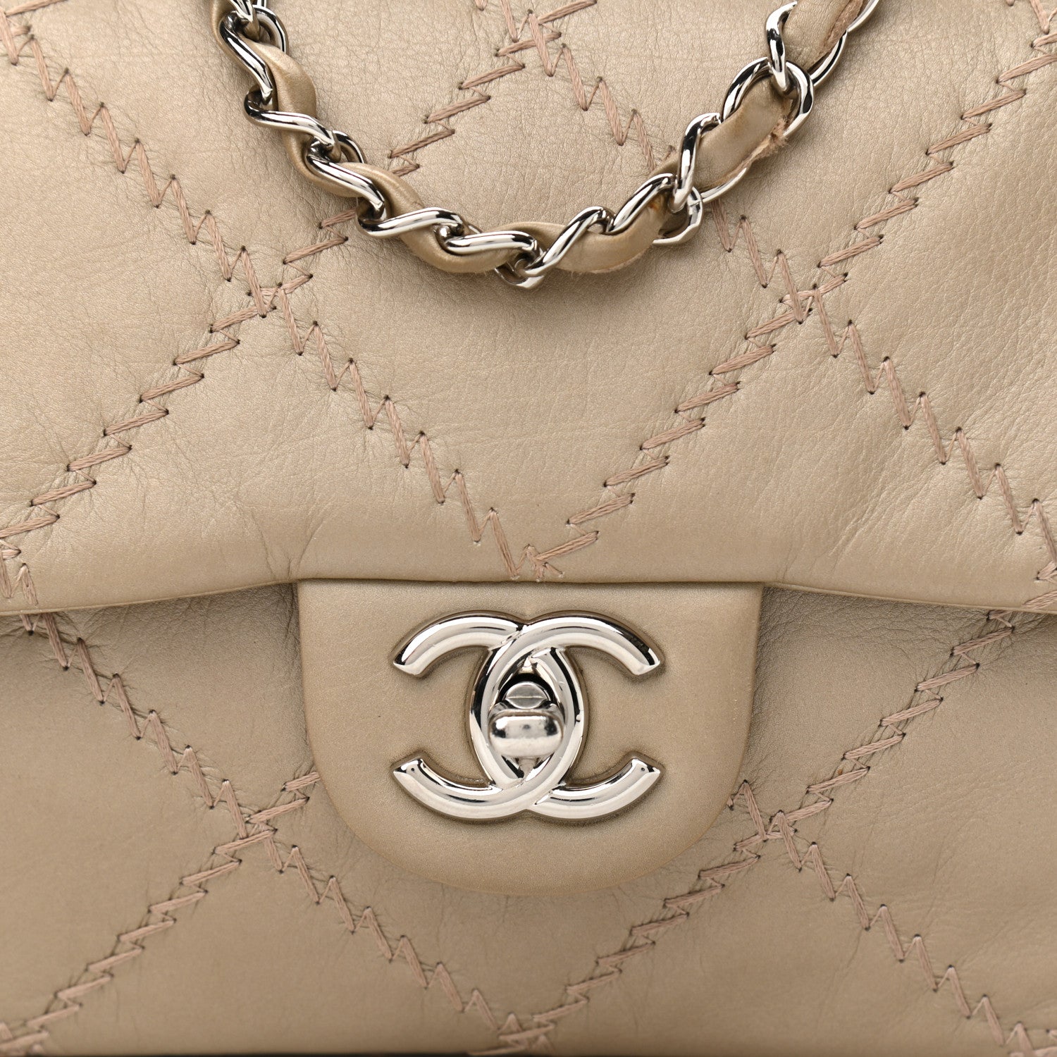 Chanel Metallic Lambskin Stitched Mini Flap Beige 9 of 13