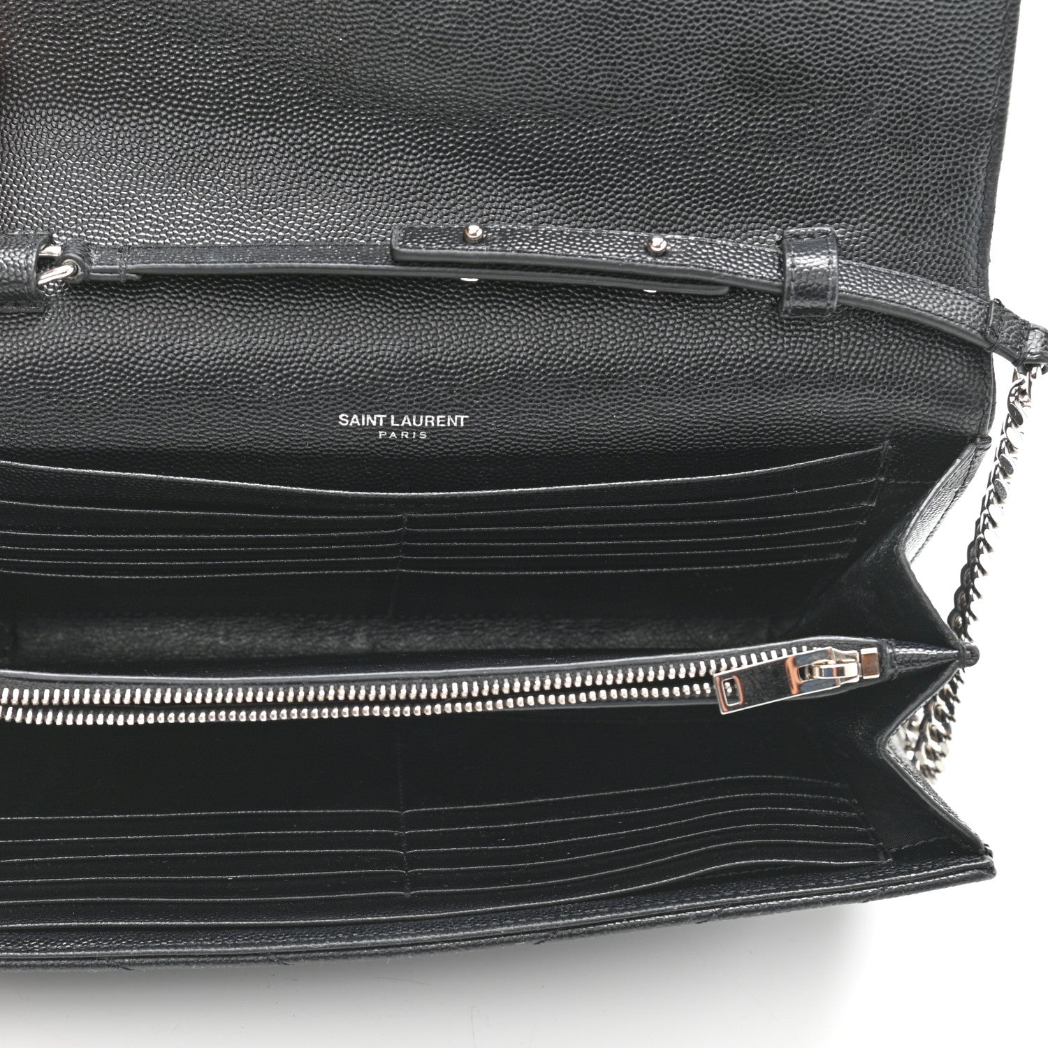 Saint Laurent Grain De Poudre Matelasse Chevron Monogram Chain Wallet Black 5 of 13