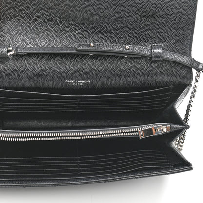 Saint Laurent Grain De Poudre Matelasse Chevron Monogram Chain Wallet Black 5 of 13