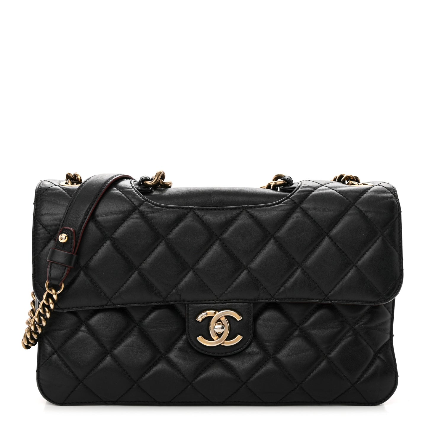 Calfskin Quilted Large Perfect Edge Flap Black