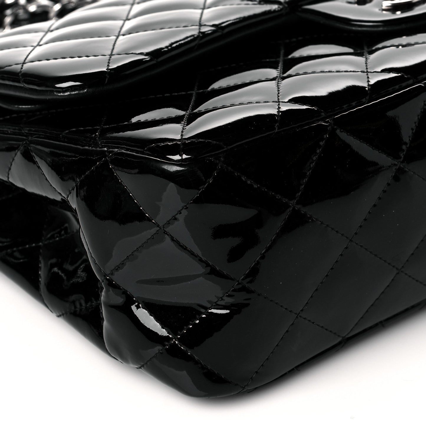 Patent Quilted Jumbo Double Flap Black