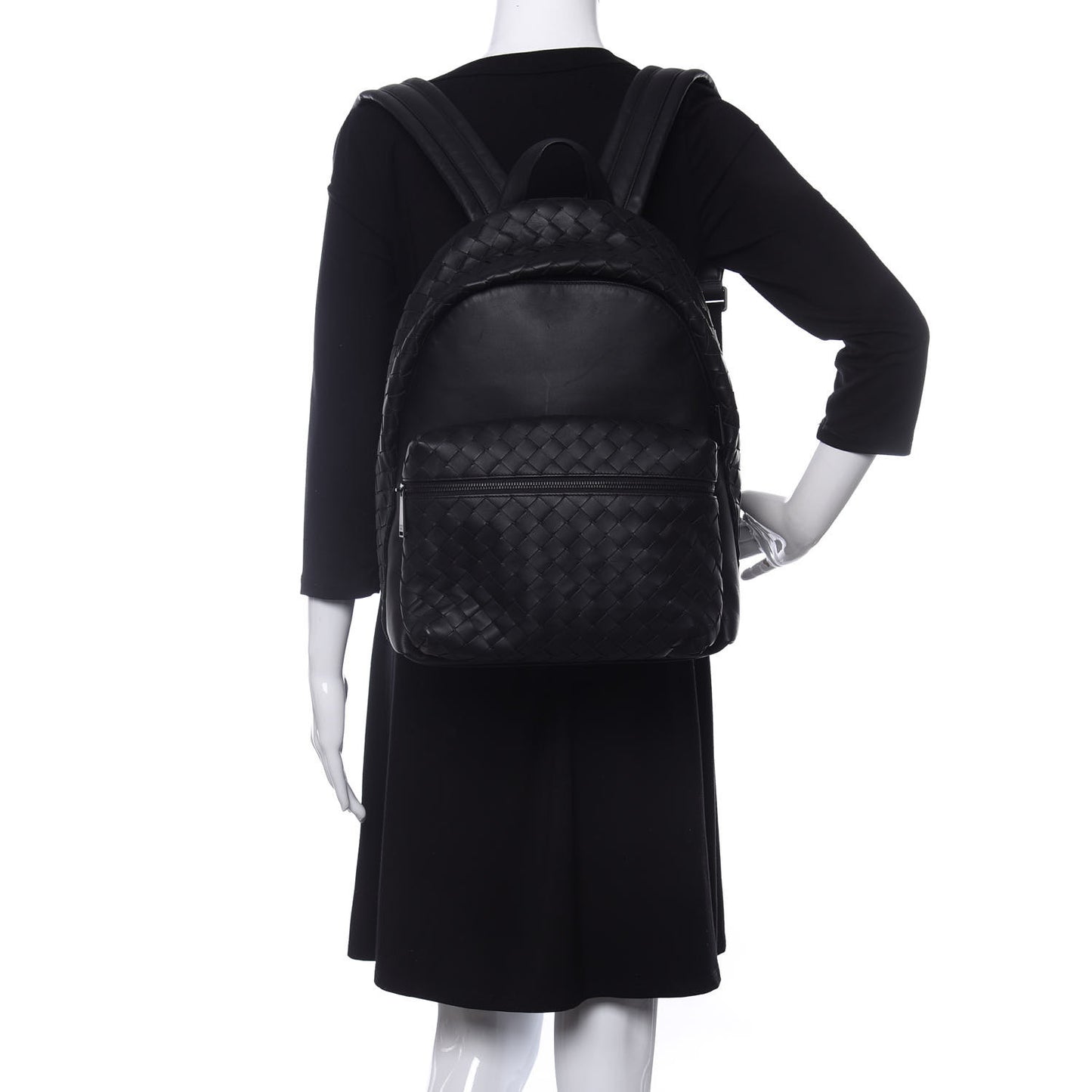 Smooth Calfskin Intrecciato Backpack Black