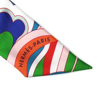 Hermes Silk Faubourg Rainbow Twilly Rose Pale Rouge Vert 2 of 4