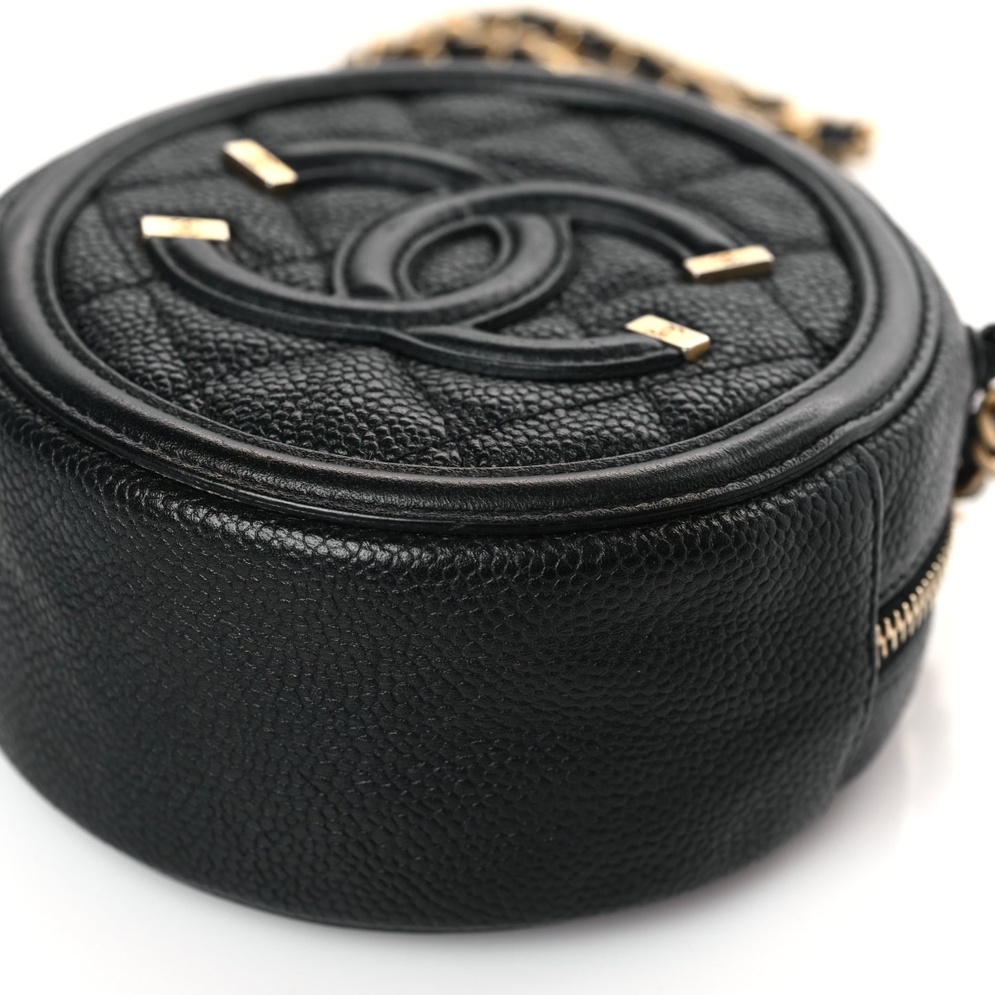 Caviar Quilted Round Filigree Crossbody Black