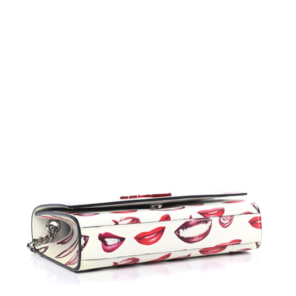 Saint Laurent Grain De Poudre Lips Print Small Monogram Kate Satchel White Red 3 of 4