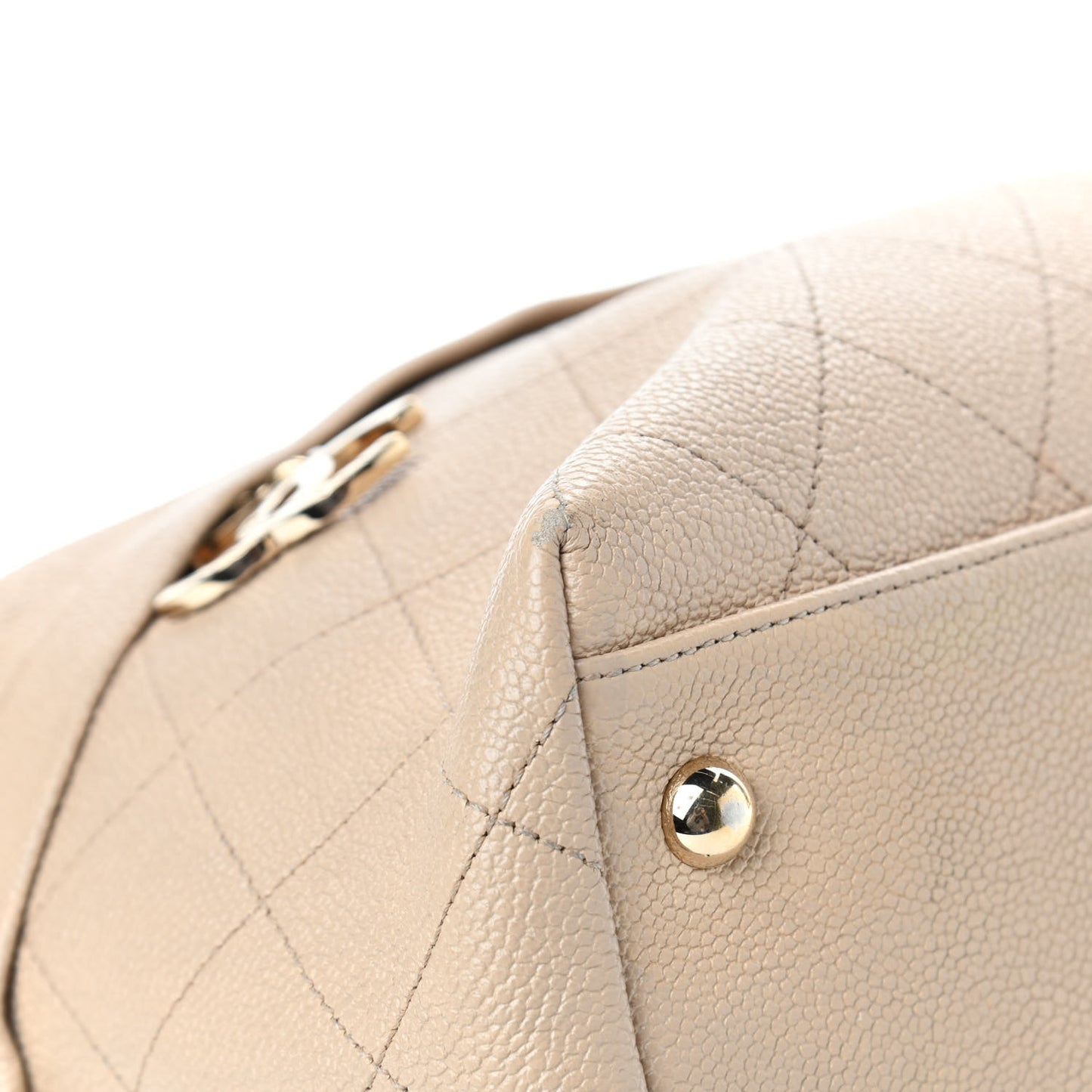 Caviar Stitched Shopping Tote Beige