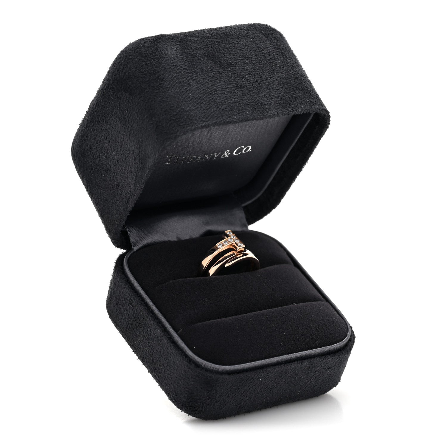 Tiffany 18K Rose Gold Diamond T Square Wrap Ring 48 4.5 5 of 5