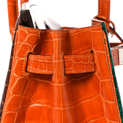 Hermes Shiny Niloticus Crocodile Horseshoe Birkin 30 Vert Emeraude Orange Miel 16 of 35