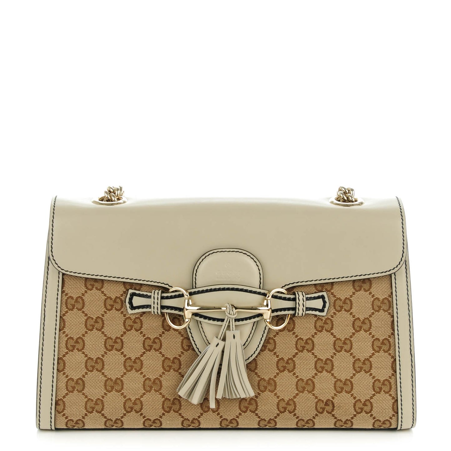 Monogram Margaux Calfskin Medium Emily Chain Shoulder Bag Beige Ebony Mystic White