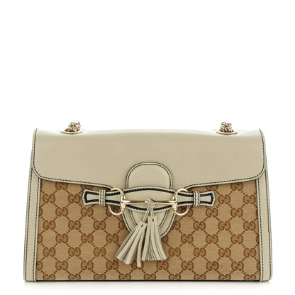 Gucci Monogram Margaux Calfskin Medium Emily Chain Shoulder Bag Beige Ebony Mystic White 1 of 7