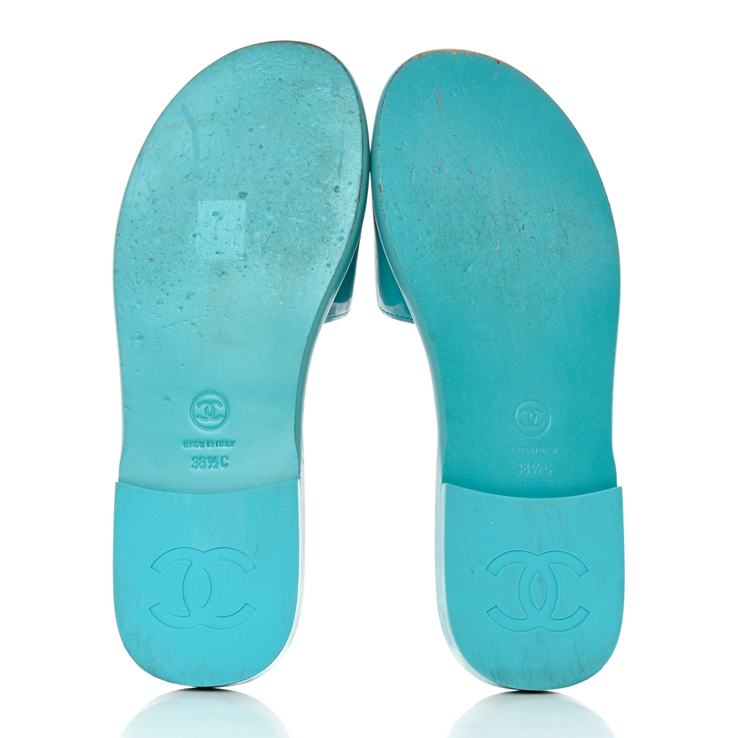 Chanel Patent Calfskin CC Slip On Mules 38.5 Turquoise 6 of 8