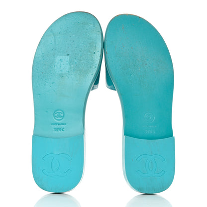 Chanel Patent Calfskin CC Slip On Mules 38.5 Turquoise 6 of 8