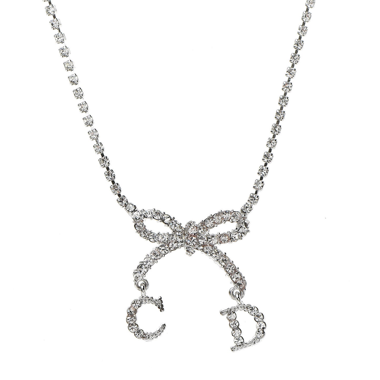 Crystal Bow CD Necklace Silver