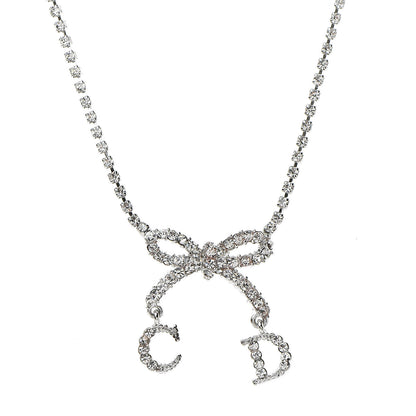 Christian Dior Crystal Bow CD Necklace Silver 5 of 5