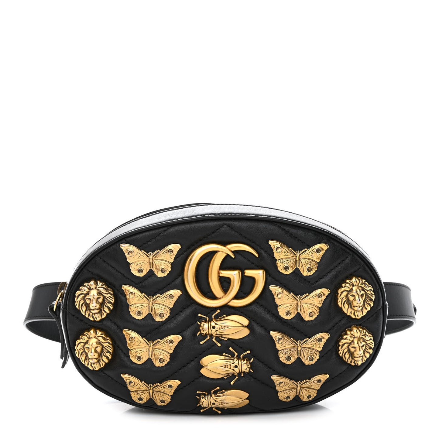 Calfskin Matelasse Animal Studs GG Marmont Belt Bag 85 34 Black