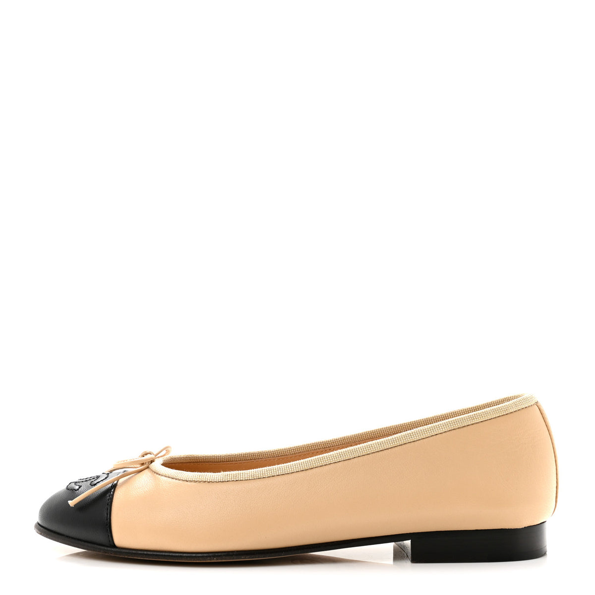 Chanel Lambskin Cap Toe CC Ballerina Flats 35.5 Beige Black 1 of 11
