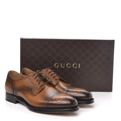 Gucci Calfskin Mens Boss Whipstitch Oxfords 8 Brown 9 of 9
