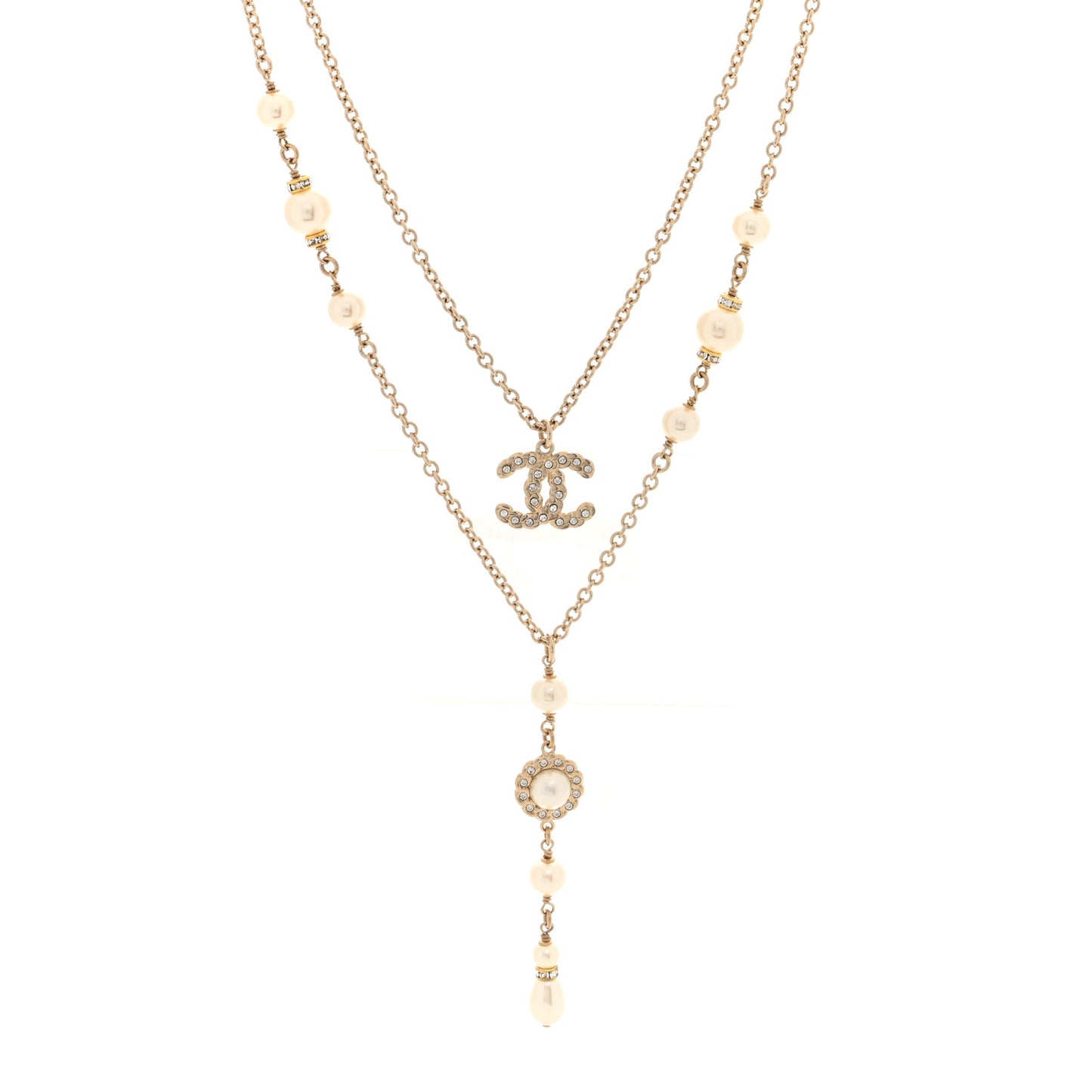 Crystal Pearl Pearls Coronation CC Layered Necklace Gold