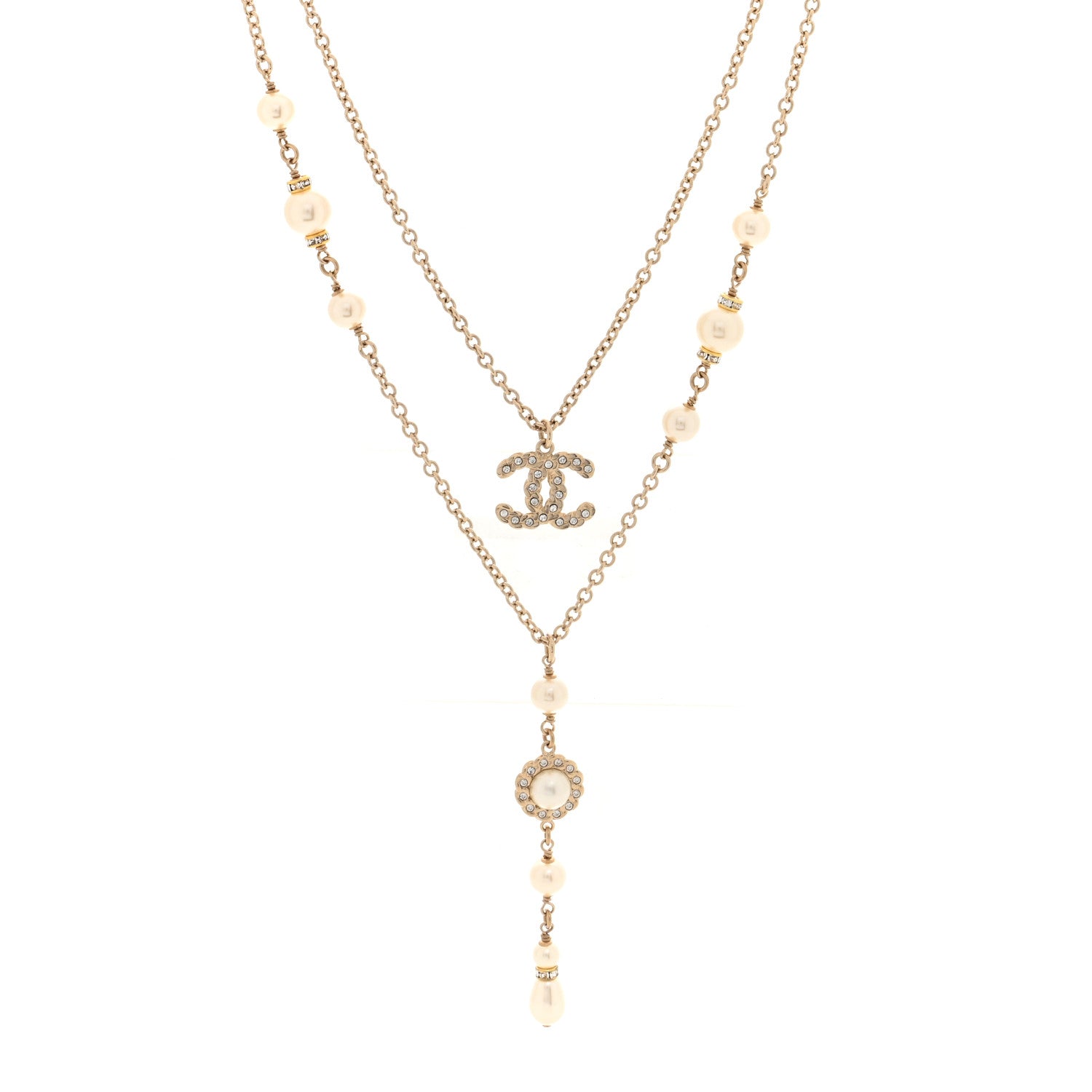 Chanel Crystal Pearl Pearls Coronation CC Layered Necklace Gold 1 of 4