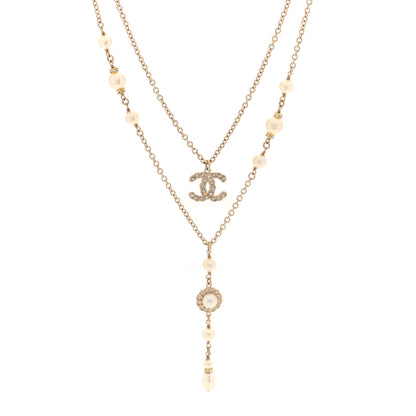 Chanel Crystal Pearl Pearls Coronation CC Layered Necklace Gold 1 of 4