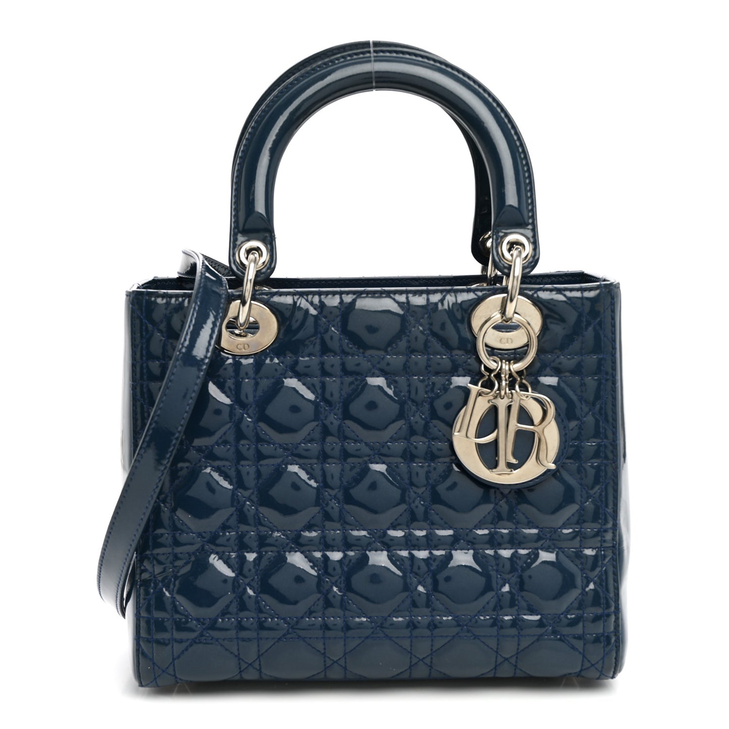 Patent Cannage Medium Lady Dior Blue
