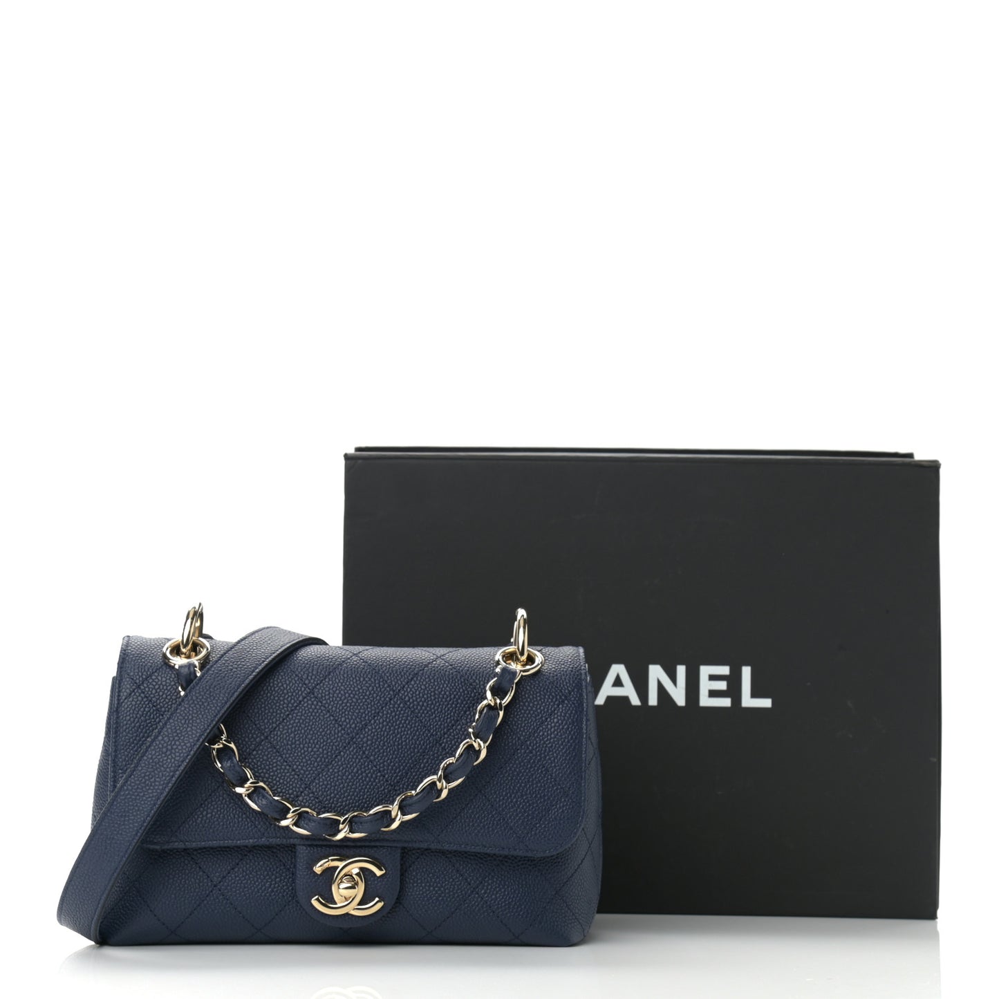Caviar Quilted Small City Walk Flap Navy Blue