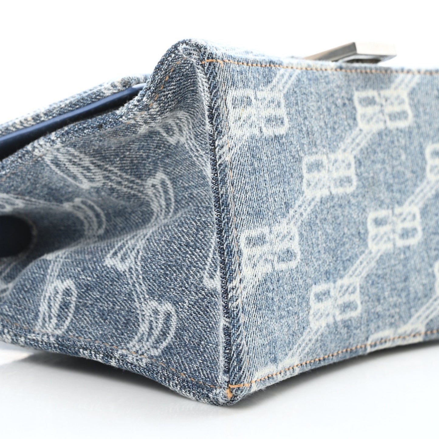 Denim BB Monogram Small Hourglass Top Handle Bag Blue