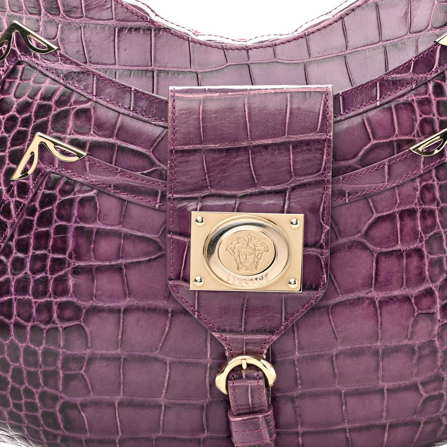 Calfskin Crocodile Embossed Hobo Purple