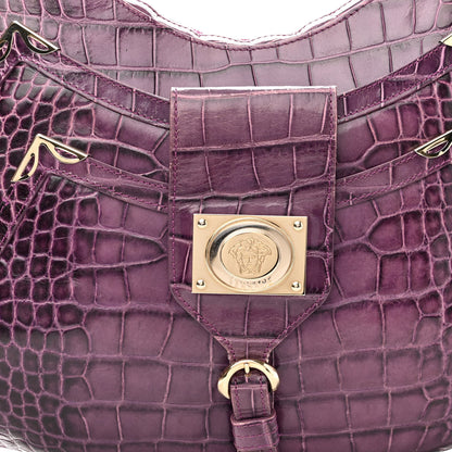 Versace Calfskin Crocodile Embossed Hobo Purple 7 of 13