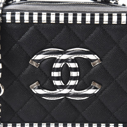Chanel Caviar Quilted Striped Small CC Filigree Vanity Case Black White 10 of 10