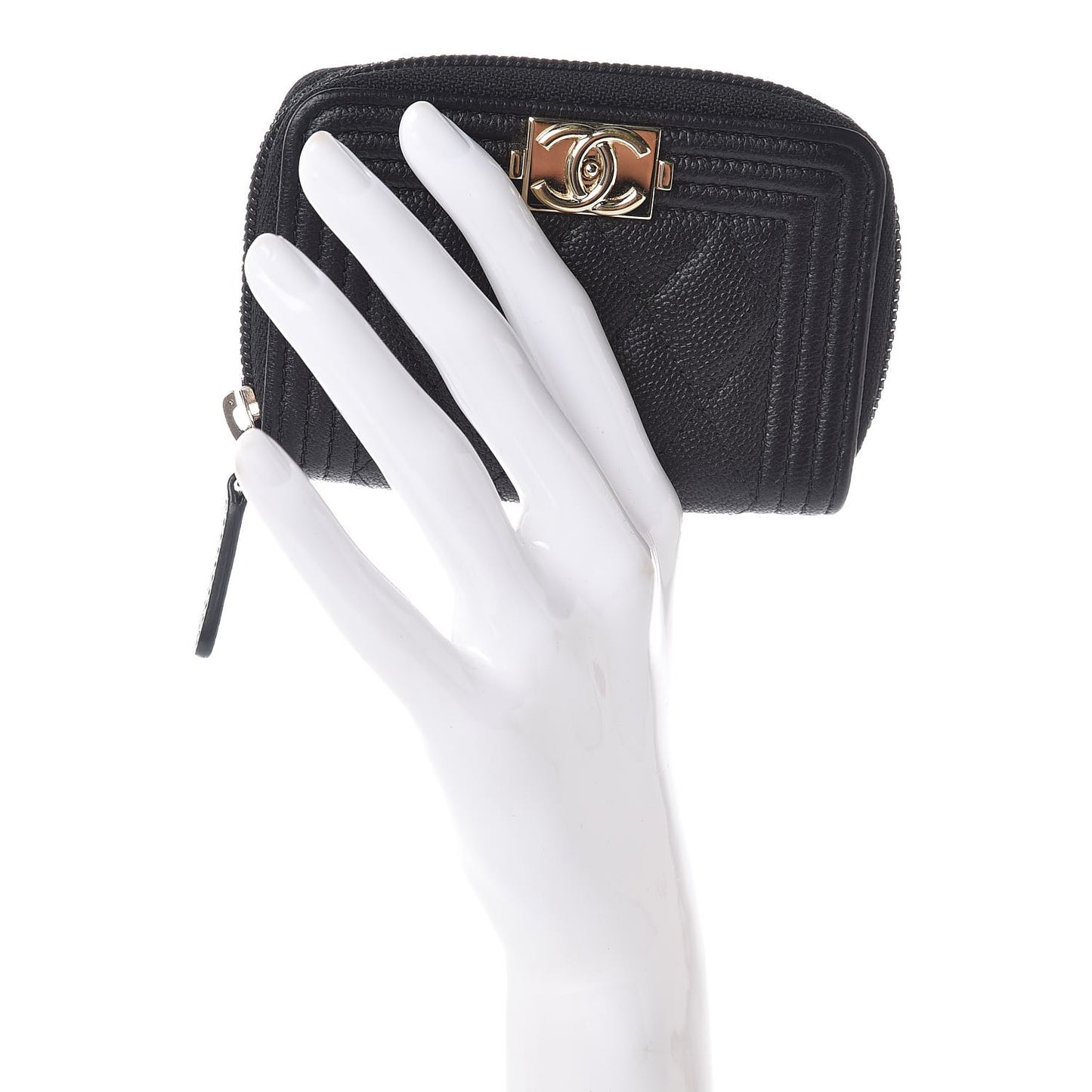 Caviar Quilted Boy Zip Around Coin Purse Wallet Black